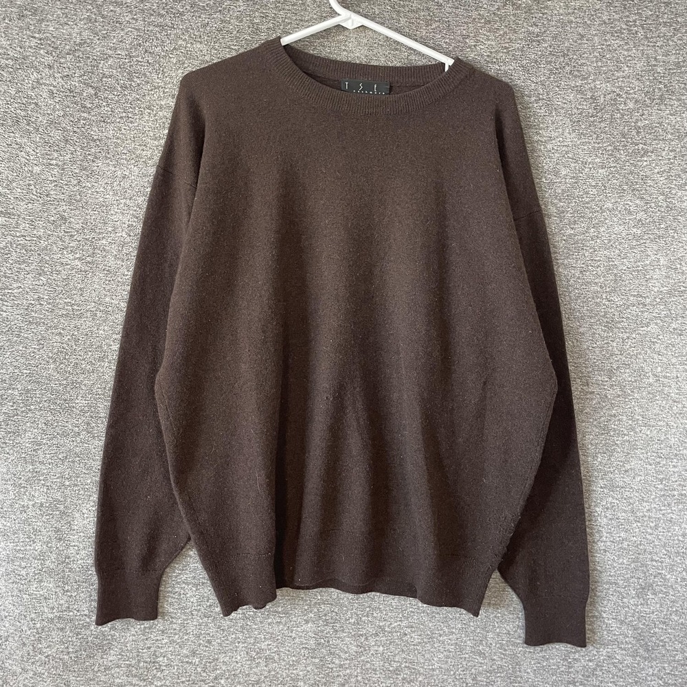 TSE Sweater Mens XL Brown 100% Cashmere Crewneck Knit Pullover Solid Classic